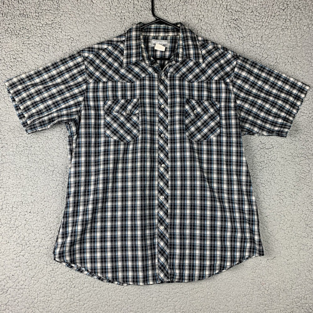 Wrangler Wrancher Men's Short Sleeve Shirt XL Western Pearl Snap  Plaid NO TAG*